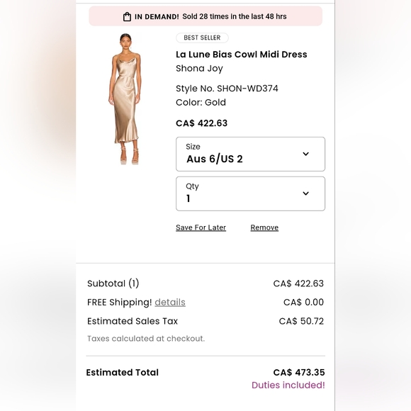 Shona Joy La Lune Bias Slip Dress in Gold, AUS 6, XS - Picture 4 of 12